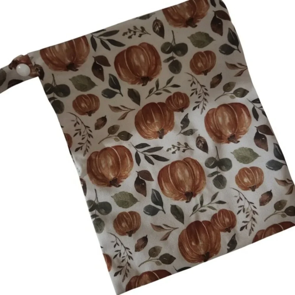 Pumpkin Leaf Print Zipper‎ Pouch Bag Reusable Wet Bag